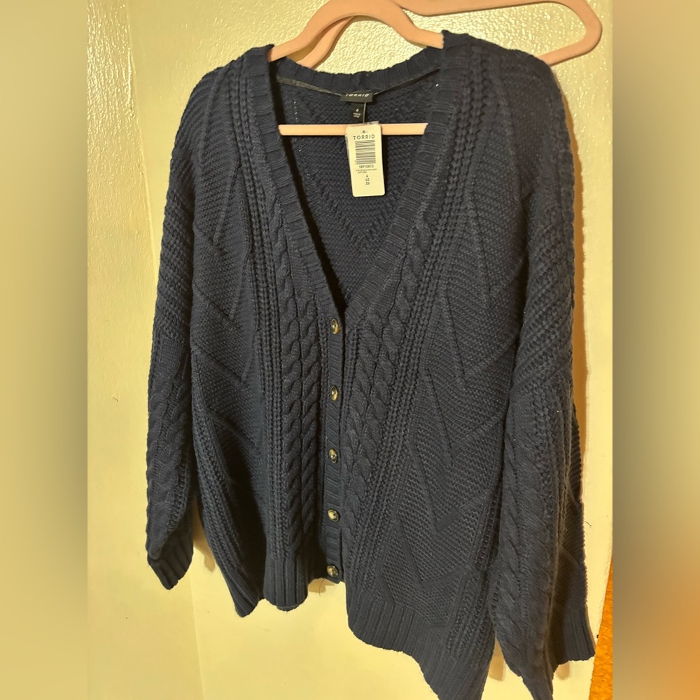 Torrid Deep Blue Cable Knit Cardigan - Picture 4 of 11